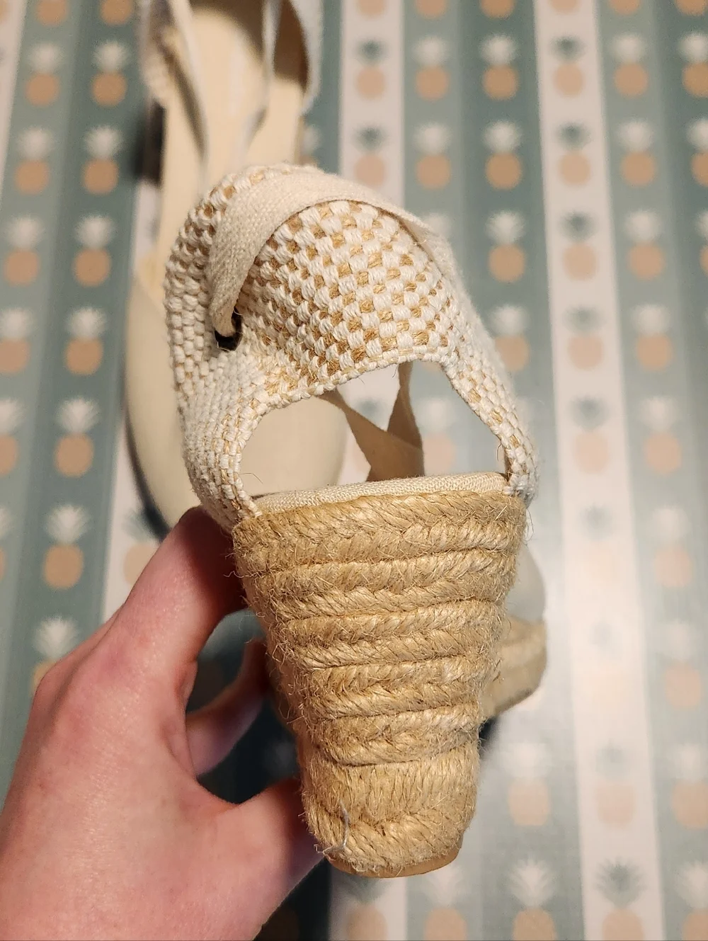 Soludos Lyon Linen Cream Espadrille Wedge Ankle-Tie Sandal